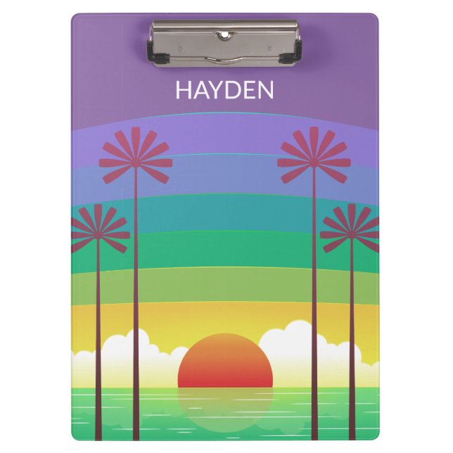 Porte-bloc Retro Purple Sunset Palm Trees Art Personalised (Devant)