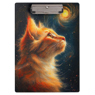 Porte-bloc Rêveur Cosmique Chat Roux Gazeant les Étoiles