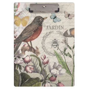 Porte-bloc Robin Elegant Bird Butterfly French Art