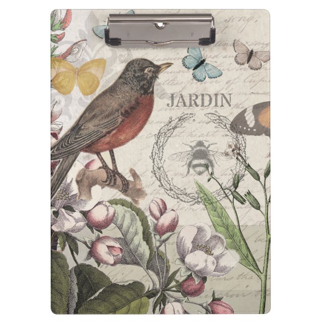 Porte-bloc Robin Elegant Bird Butterfly French Art (Devant)