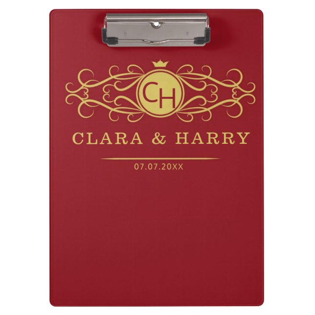 Porte-bloc Romantic red gold elegant monogramme wedding  (Devant)