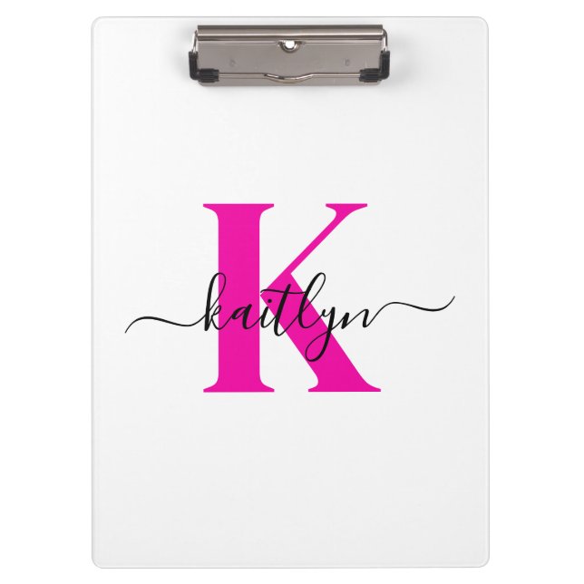Porte-bloc Rose Chaud Noir Nom Initial Monogrammé (Devant)