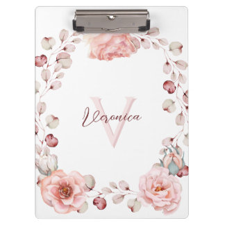 Porte-bloc Rose d'aquarelle Wreath personnalisée | BLANCHE