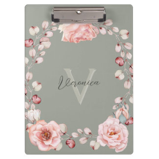 Porte-bloc Rose d'aquarelle Wreath personnalisée | Vert sage