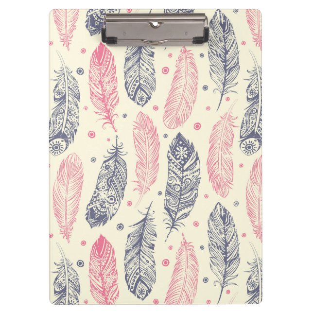 Porte-bloc Rose et motif ethnique pourpre de plume (Devant)