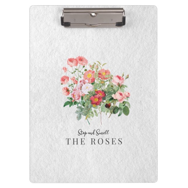 Porte-bloc Rose floral à script moderne personnalisé (Devant)