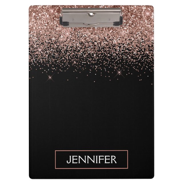 Porte-bloc Rose Gold Blush Pink Glitter Monogramme Nom Fémini (Devant)