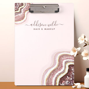 Porte-bloc Rose Gold Blush Pink Paillet Agate Géode
