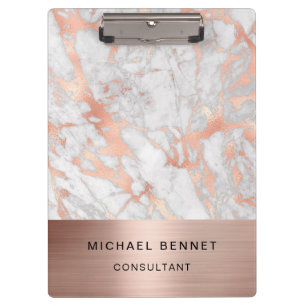 Porte-bloc Rose Gold Metal Marbre blanc Consultant Business