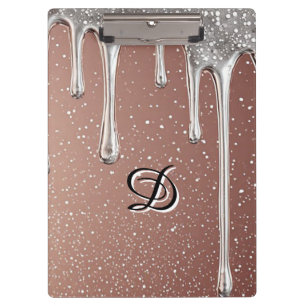 Porte-bloc Rose Gold Pailleté Coulée Monogramme Nom Personnal