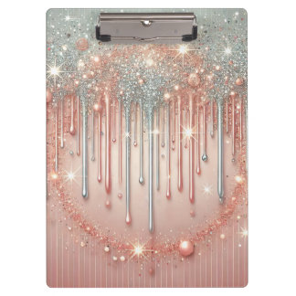 Porte-bloc Rose Poudré Élégant & Glitter Drip Argenté
