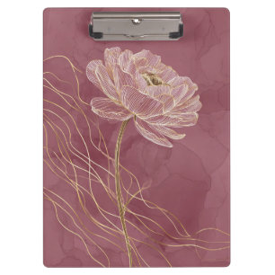 Porte-bloc Rose Poussiéreuse Or Ligne Florale Élégante