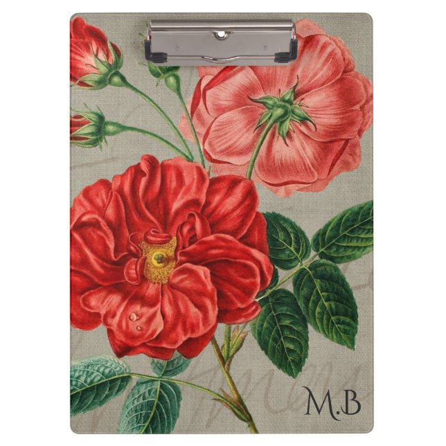 Porte-bloc Rose rouge antique sur gris (Devant)