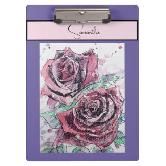 Porte-bloc Rose rouge Roses Fleur Aquarelle Florale Art viole