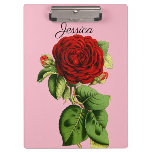 Porte-bloc Rose rouge vintage avec votre nom