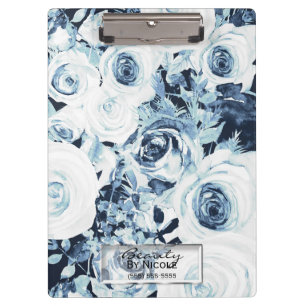 Porte-bloc Roses Bleues et Blanches Floral Moderne Personnali