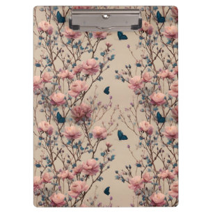 Porte-bloc Roses de printemps vintage avec papillons bleus