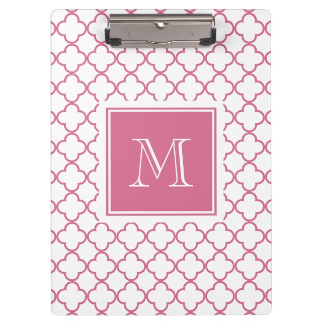 Porte-bloc Roses indien Quatrefoil blanc | votre monogramme (Devant)
