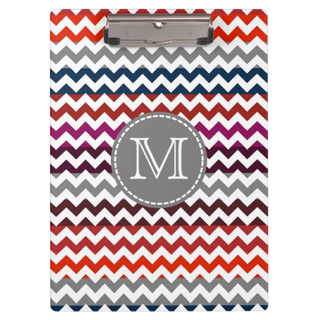 Porte-bloc Rouge blanc gris Chevron Zigzag Monogramme (Devant)