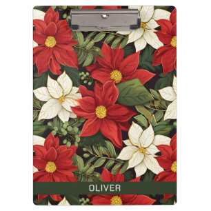 Porte-bloc Rouge Blanc Vert Poinsettia Fleurs Nom Motif
