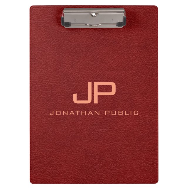 Porte-bloc Rouge Brown en cuir Nom du texte Monogramme (Devant)