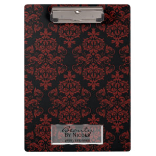 Porte-bloc Rouge Noir Damas Élégant Chic Glam Personnalisé