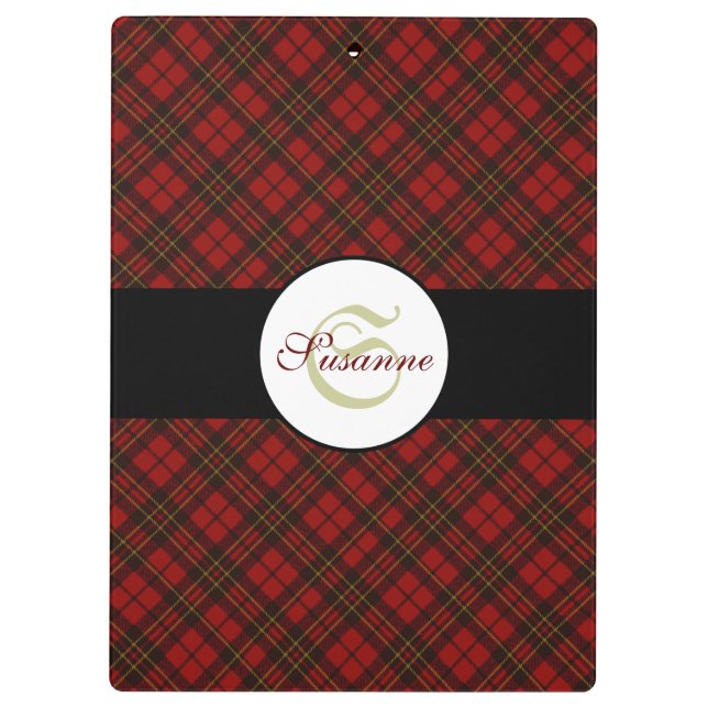 Porte-bloc Rouge tartan Noël plaid hiver motif Monogramme (Dos)