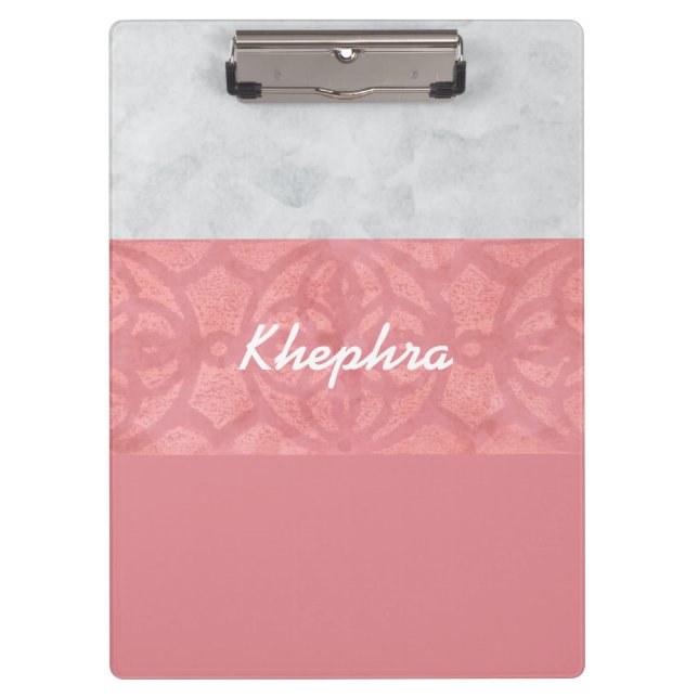 Porte-bloc Ruddy rose Batik gris Aquarelle Nom (Devant)