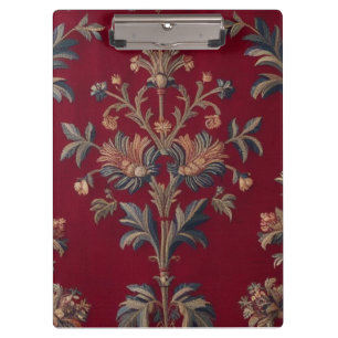 Porte-bloc Sac broderie medievale fleurie en rouge bordeaux