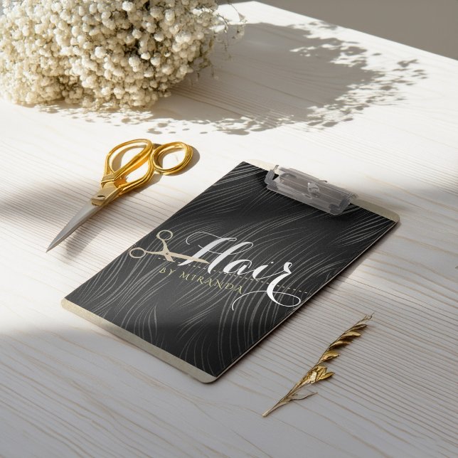 Porte-bloc Salon des cheveux coiffeur ciseaux d'or noir moder (Créateur téléchargé)