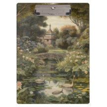 Scène botanique vintage de jardin anglais aux cygn