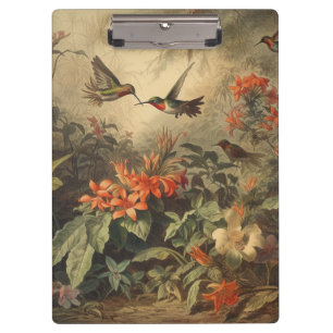 Porte-bloc Scène botanique vintage d'hummingbirdet de fleurs