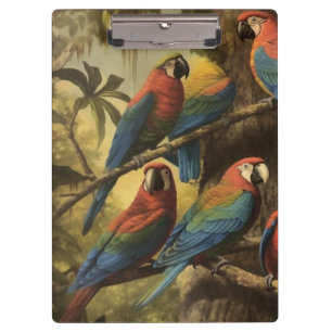 Porte-bloc Scène botanique vintage perroquets colorés dans un