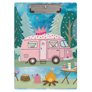Porte-bloc Scène de camping Whimsical Pink Camper Van Camping