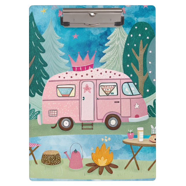 Porte-bloc Scène de camping Whimsical Pink Camper Van Camping (Devant)