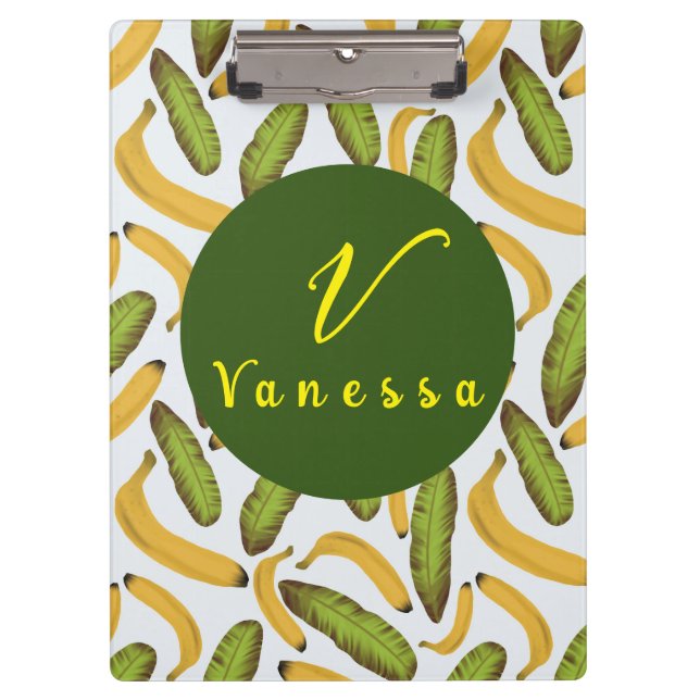 Porte-bloc Script de monogramme de feuille de banane tropical (Devant)