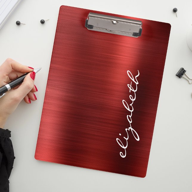 Porte-bloc Script de signature en métal brossé rouge rubis (Créateur téléchargé)