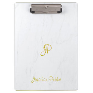 Porte-bloc Script manuscrit or Monogramme élégant marbre
