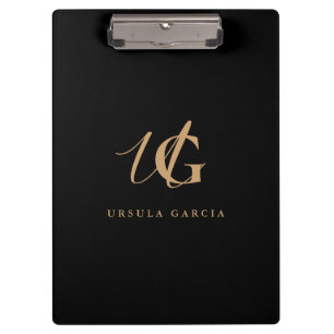 Porte-bloc Script Monogramme moderne noir et or
