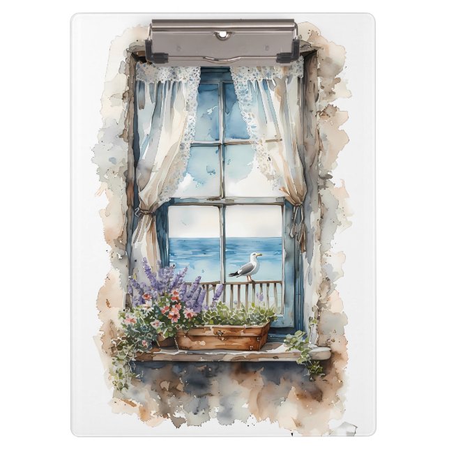 Porte-bloc Seaside Window View Watercolor Coastal Scene (Devant)