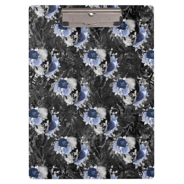 Porte-bloc Série Blue Floral Skull Design 1  (Devant)