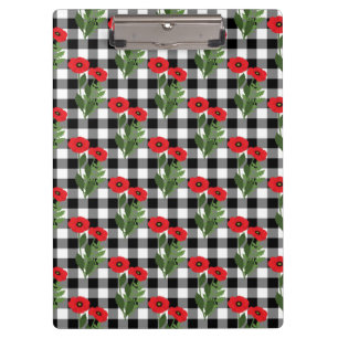 Porte-bloc Shabby Chic Rouge, Coquelicots Floral Blanc & Noir
