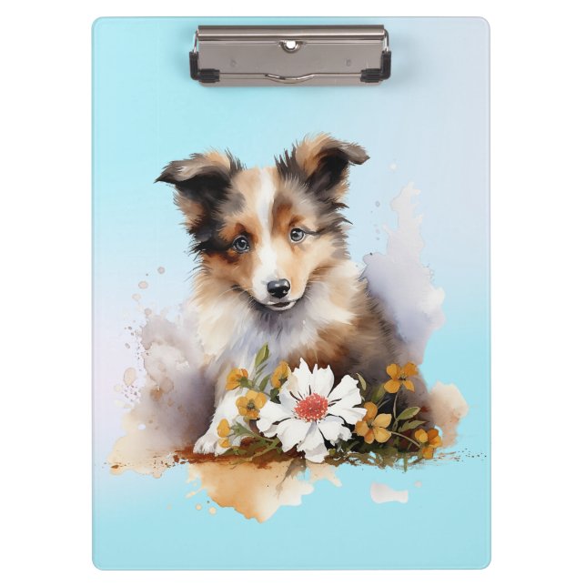 Porte-bloc Shetland Sheepdog Chiot Pet Aquarelle (Devant)