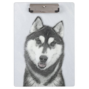 Porte-bloc Sibérie Husky (noir et blanc) Peinture Chien Art