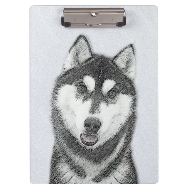 Porte-bloc Sibérie Husky (noir et blanc) Peinture Chien Art (Devant)