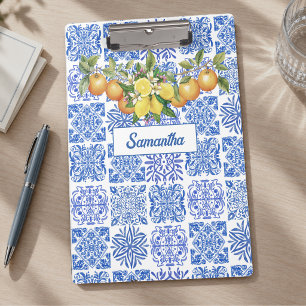 Porte-bloc Sicilien bleu jaune citrus Méditerranée azulejo