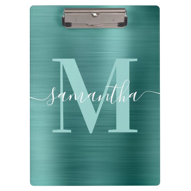 Porte-bloc Signature Monogram Aqua Turquoise Shimmer Foil (Devant)