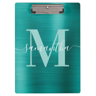 Porte-bloc Signature Monogramme Feuille de Teinte Aqua Brilla