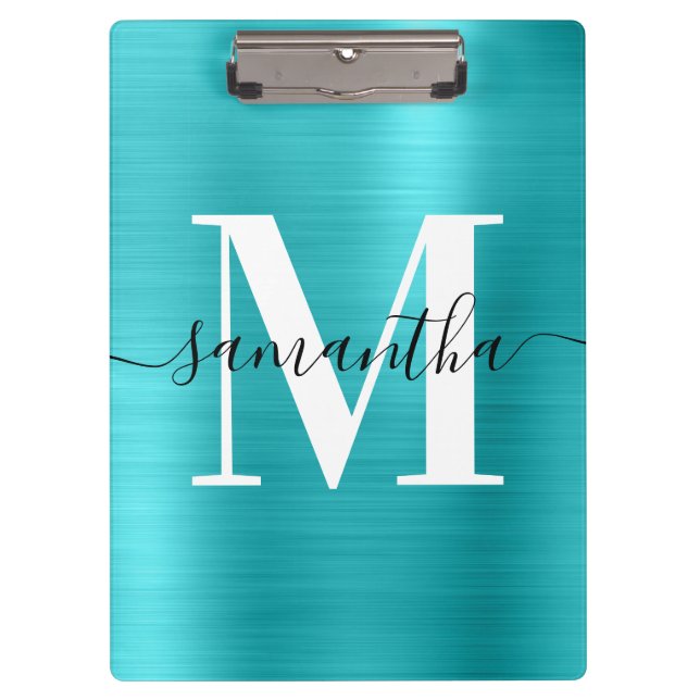 Porte-bloc Signature Monogramme Turquoise Blue Shimmer Foil (Devant)