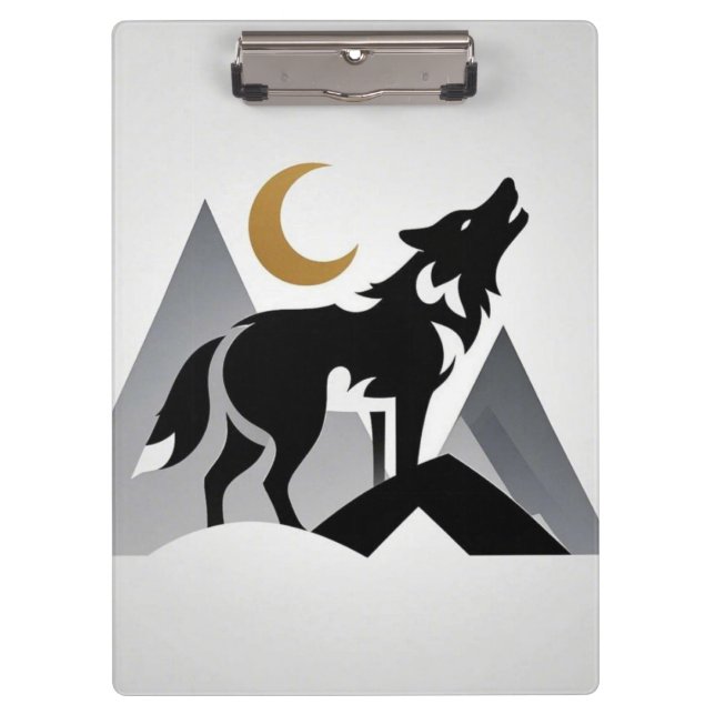 Porte-bloc Silhouette de loup élégant hurlant à la lune crois (Devant)